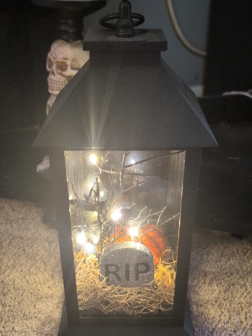 Black Halloween Lantern with RIP Tombstone Accent - Brand: